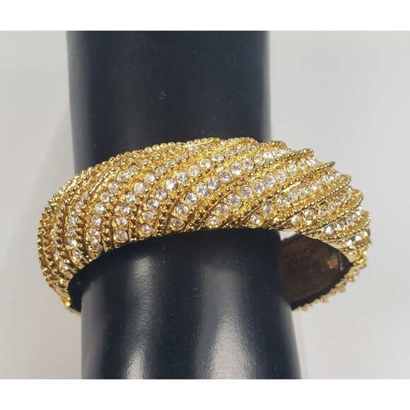 Vintage 80 Signed Joan Rivers Rhinestone Hinged Clamper Wide Bangle Bracelet 6.5 - Picture 2 of 16